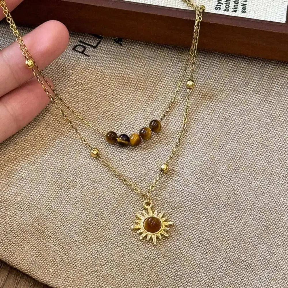 Tiger's Eye Copper Double Layered Necklace - Trendsi - Flyclothing LLC