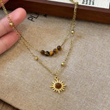 Tiger's Eye Copper Double Layered Necklace - Trendsi