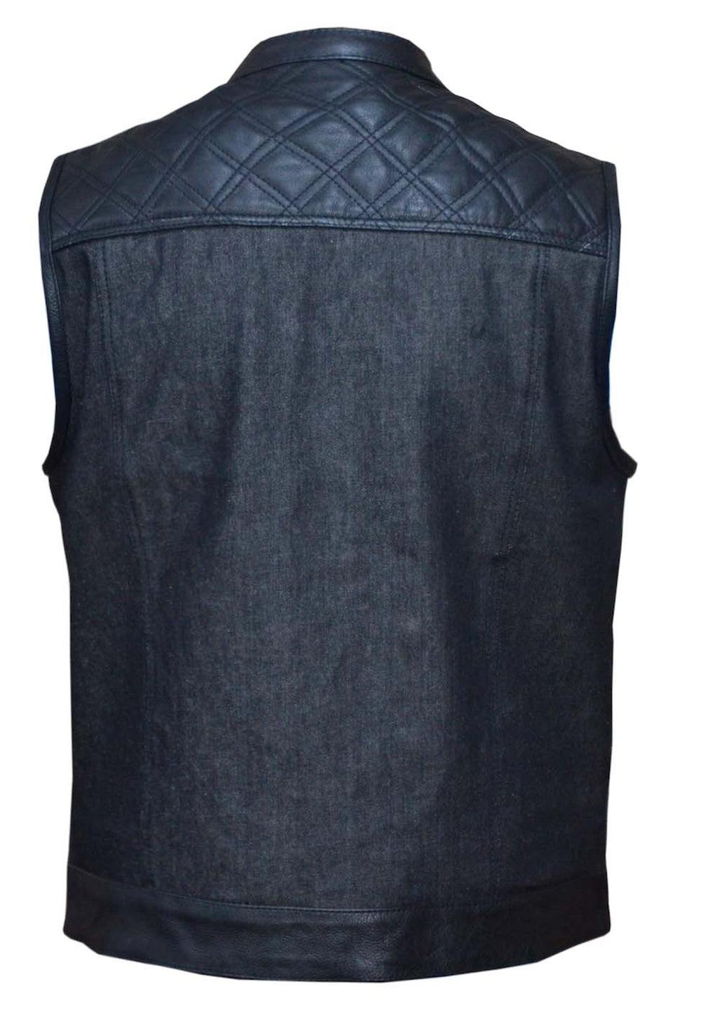 Unik International Mens Denim Black/White Leather Club Vest