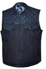 Unik International Mens Denim Black/White Leather Club Vest