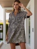 Pocketed Collared Neck Short Sleeve Denim Dress - Trendsi