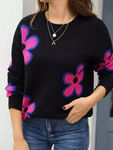 Floral Crew Neck Sweater - Trendsi - Flyclothing LLC