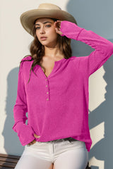 Double Take Full Size Notched Thumbhole Long Sleeve T-Shirt - Trendsi
