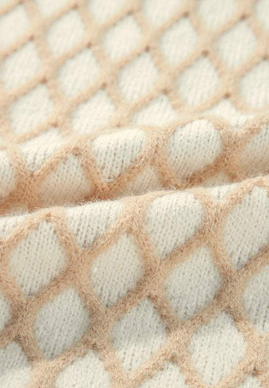 Diamond Pattern Mock Neck Long Sleeve Sweater - Trendsi - Flyclothing LLC