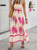 Smocked Printed Wide Strap Maxi Dress - Trendsi - Flyclothing LLC
