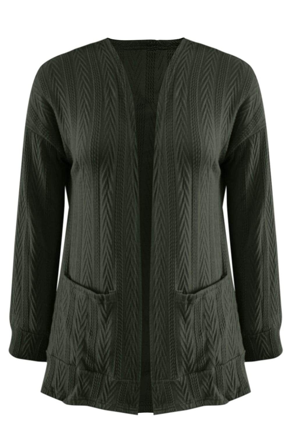 Full Size Textured Open Front Long Sleeve Cardigan - Trendsi - Flyclothing LLC