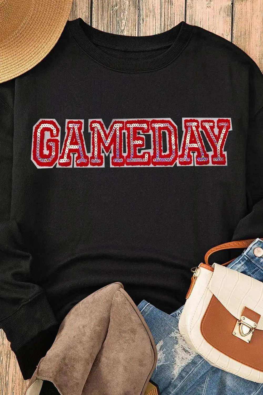 GAME DAY Round Neck Long Sleeve Sweatshirt - Trendsi - Flyclothing LLC