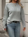 Cable-Knit Round Neck Long Sleeve Sweater - Trendsi - Flyclothing LLC