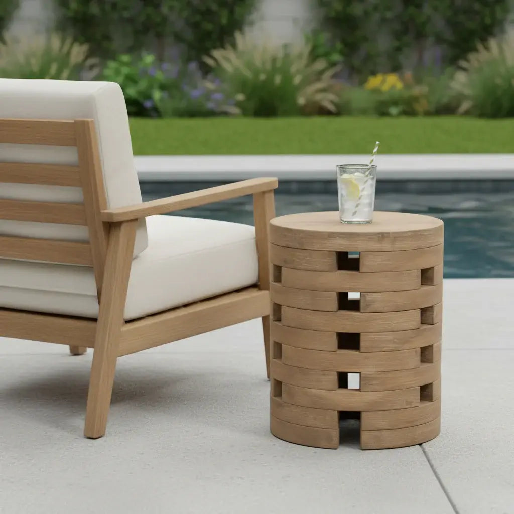 14" Natural Solid Wood Round Outdoor Side Table - Homeroots - Flyclothing LLC