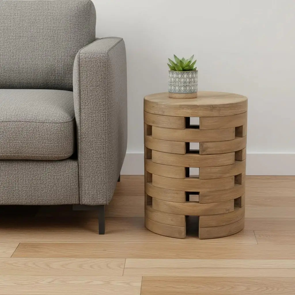 14" Natural Solid Wood Round Outdoor Side Table - Homeroots - Flyclothing LLC
