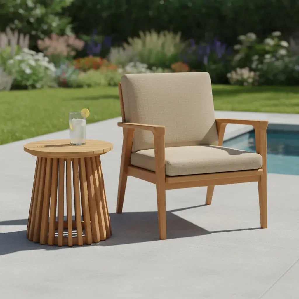 16" Natural Solid Wood Round Outdoor Side Table - Homeroots - Flyclothing LLC