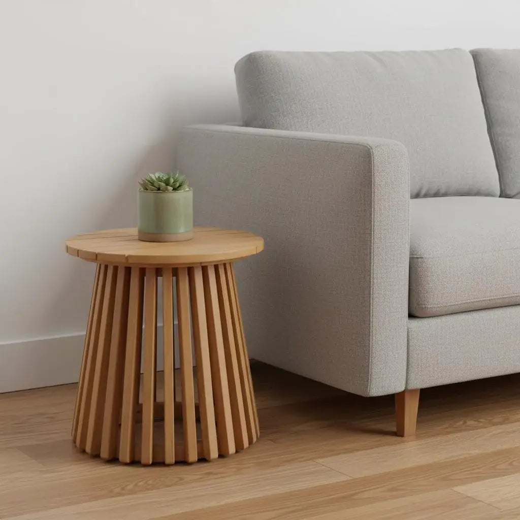 16" Natural Solid Wood Round Outdoor Side Table - Homeroots - Flyclothing LLC