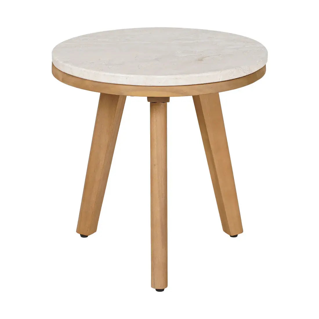 16" Beige and Natural Stone and Solid Wood Round Outdoor Side Table - Homeroots - Flyclothing LLC