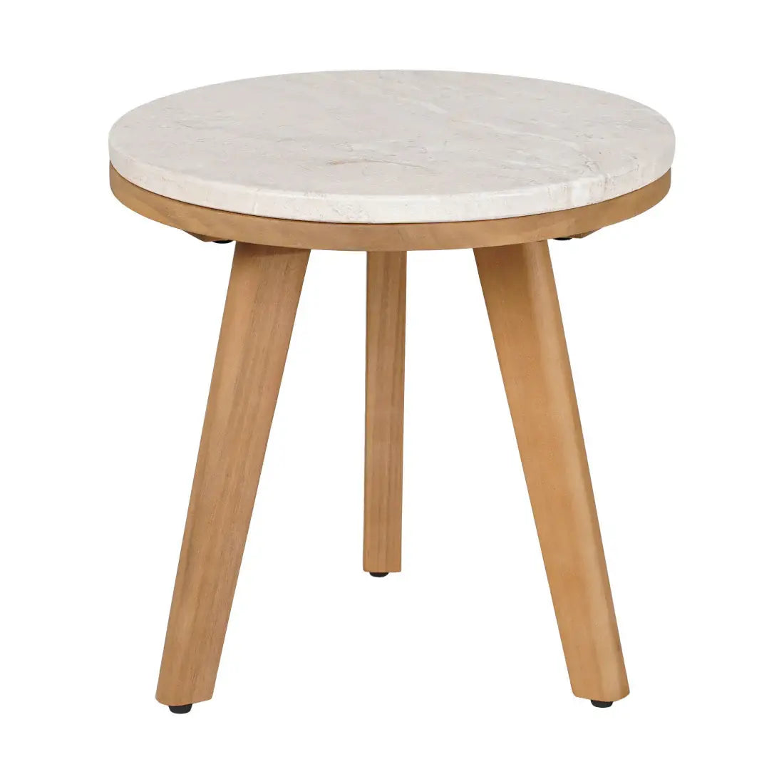 16" Beige and Natural Stone and Solid Wood Round Outdoor Side Table - Homeroots - Flyclothing LLC