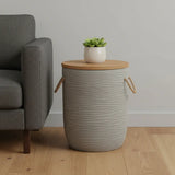 14" Natural and Gray Solid Wood and Faux Concrete Round Outdoor Side Table - Homeroots - Flyclothing LLC