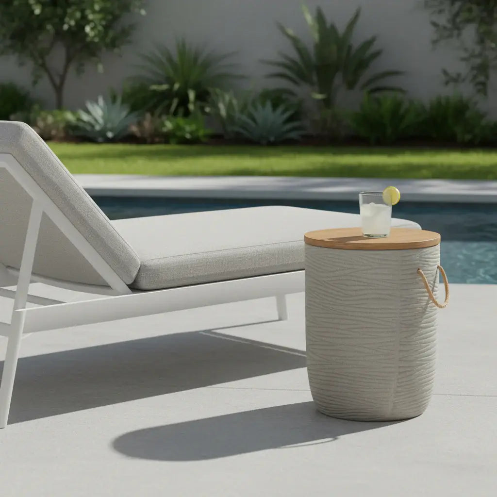 14" Natural and Gray Solid Wood and Faux Concrete Round Outdoor Side Table - Homeroots - Flyclothing LLC