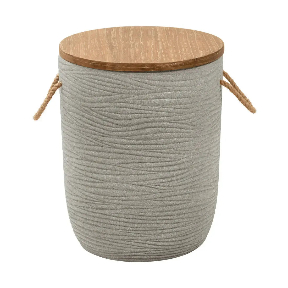 14" Natural and Gray Solid Wood and Faux Concrete Round Outdoor Side Table - Homeroots - Flyclothing LLC