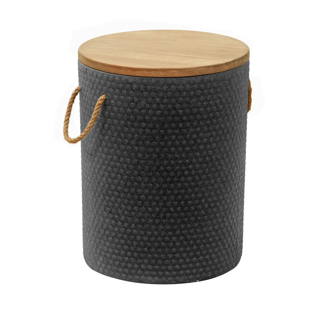 14" Natural and Black Solid Wood and Faux Concrete Round Outdoor Side Table - Homeroots - Flyclothing LLC