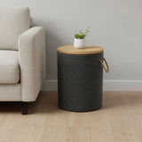 14" Natural and Black Solid Wood and Faux Concrete Round Outdoor Side Table - Homeroots - Flyclothing LLC