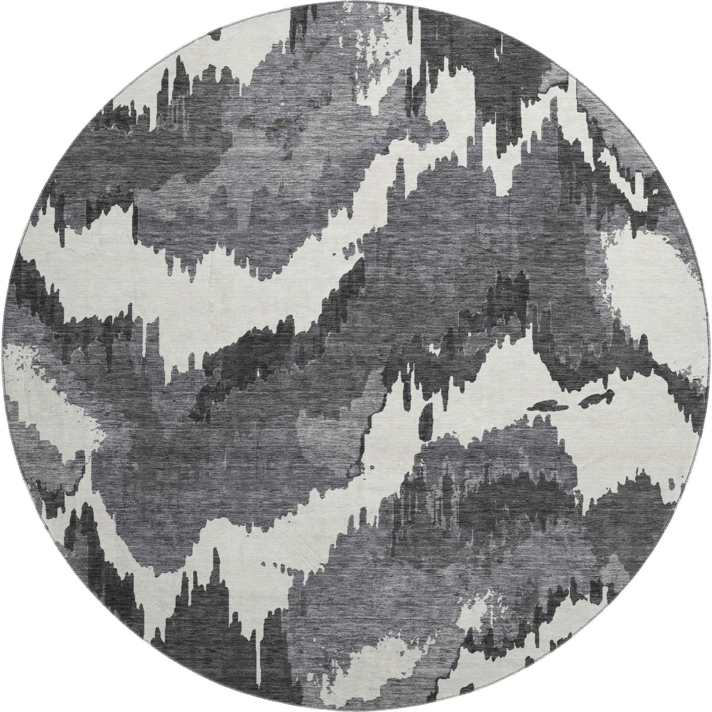 8' Black And Ivory Abstract Washable Round Rug With UV Protection - HomeRoots - Flyclothing LLC