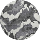 8' Black And Ivory Abstract Washable Round Rug With UV Protection - HomeRoots - Flyclothing LLC