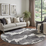 8' Black And Ivory Abstract Washable Round Rug With UV Protection - HomeRoots - Flyclothing LLC
