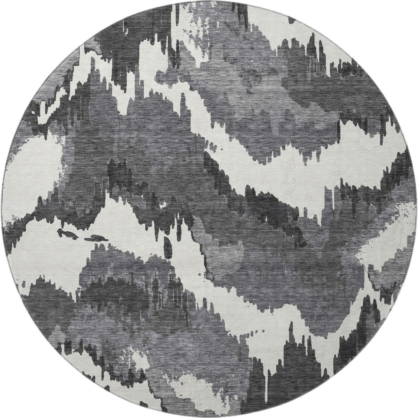 8' Black And Ivory Abstract Washable Round Rug With UV Protection - HomeRoots - Flyclothing LLC