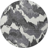 8' Black And Ivory Abstract Washable Round Rug With UV Protection - HomeRoots - Flyclothing LLC