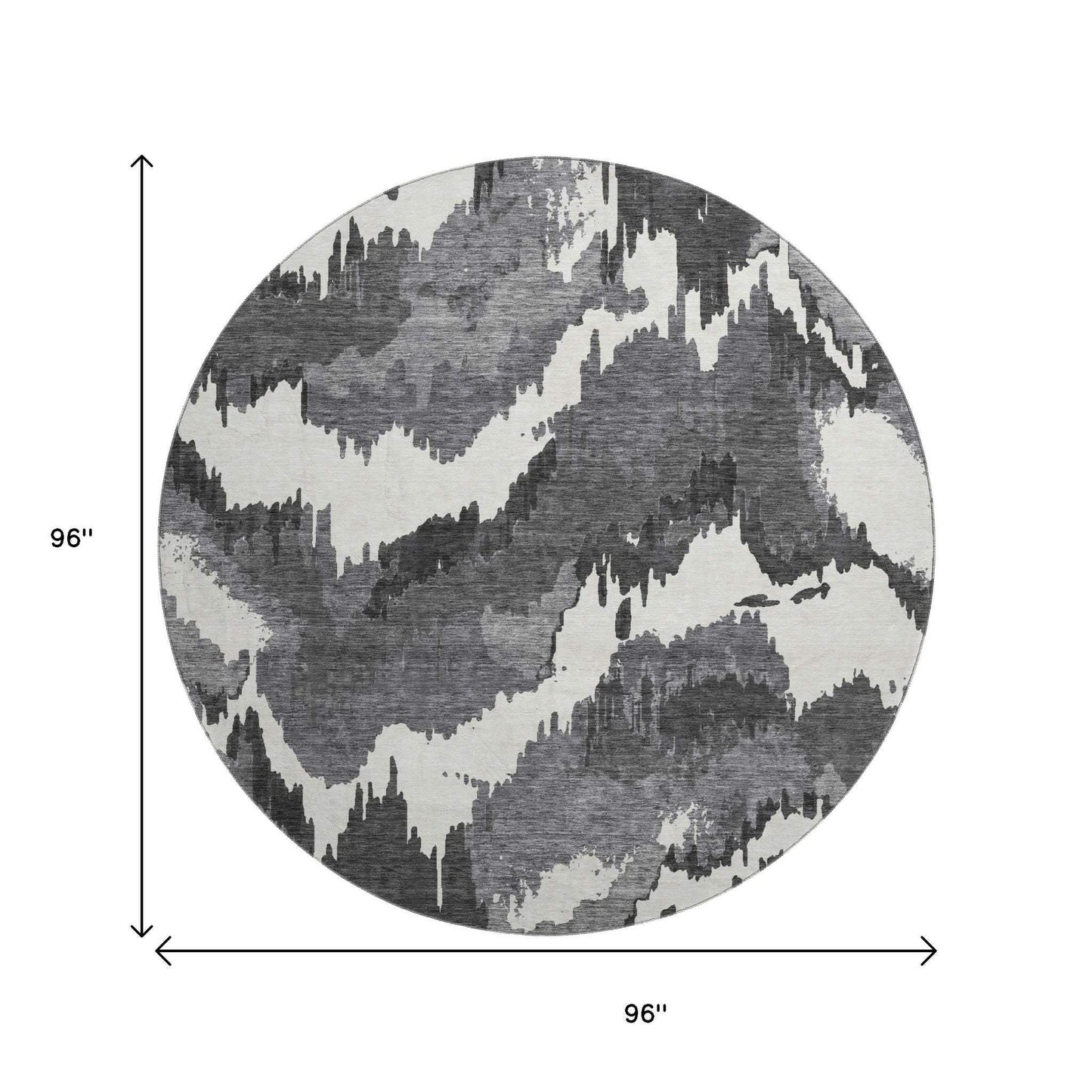 8' Black And Ivory Abstract Washable Round Rug With UV Protection - HomeRoots - Flyclothing LLC
