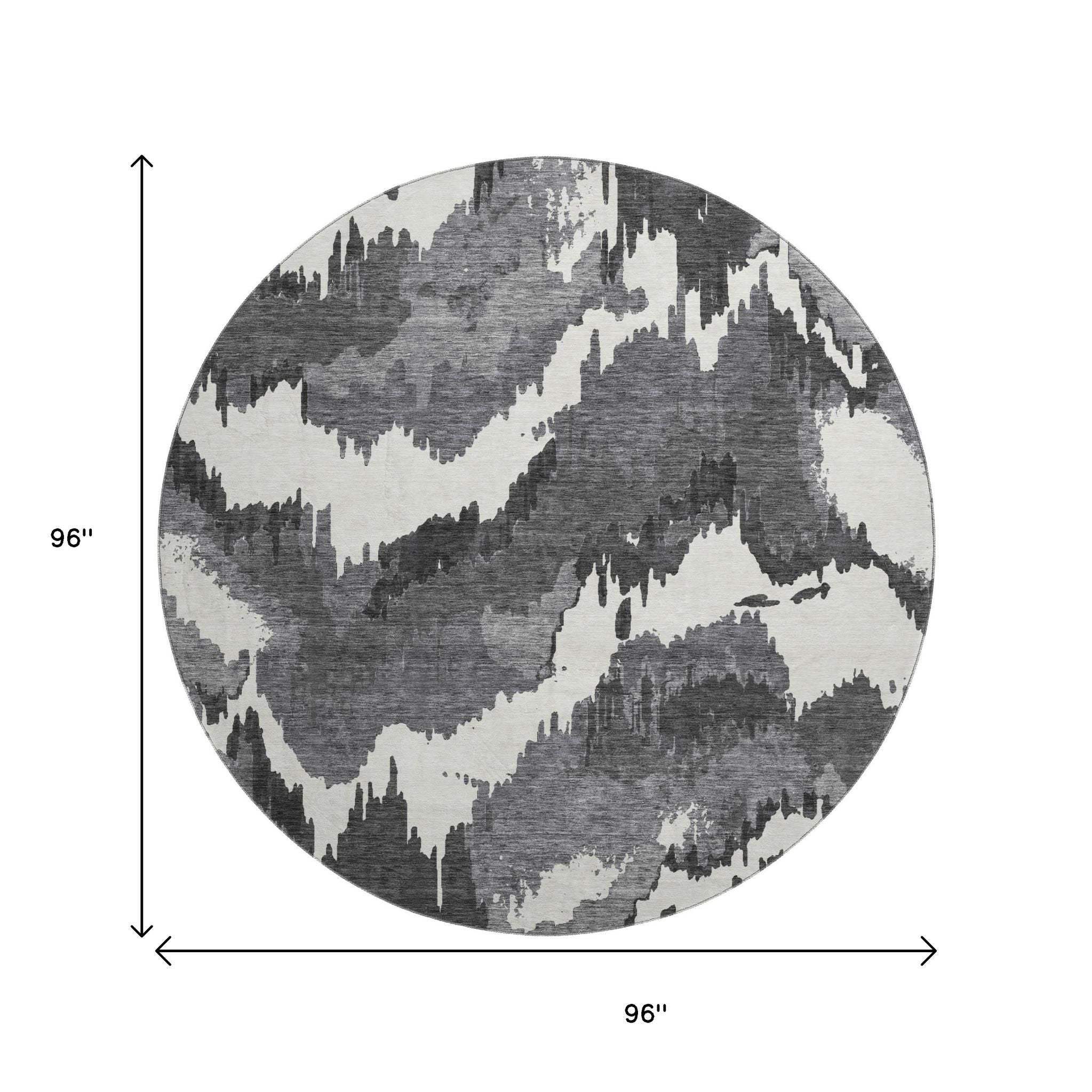 8' Black And Ivory Abstract Washable Round Rug With UV Protection - HomeRoots - Flyclothing LLC