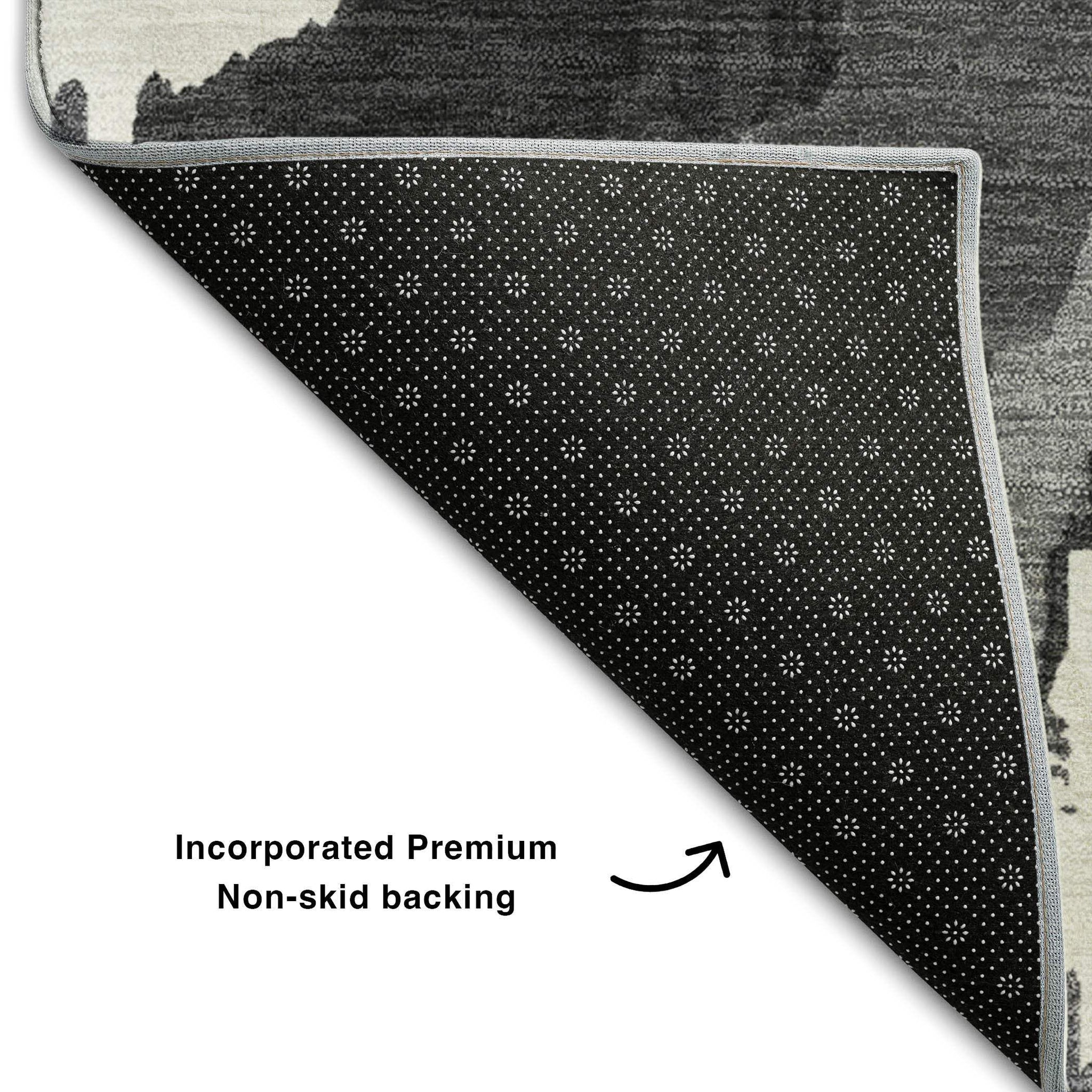 8' X 10' Black And Ivory Abstract Washable Area Rug With UV Protection - HomeRoots - Flyclothing LLC