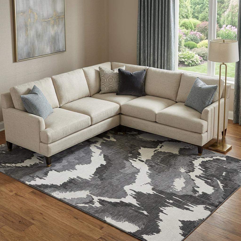 8' X 10' Black And Ivory Abstract Washable Area Rug With UV Protection - HomeRoots - Flyclothing LLC