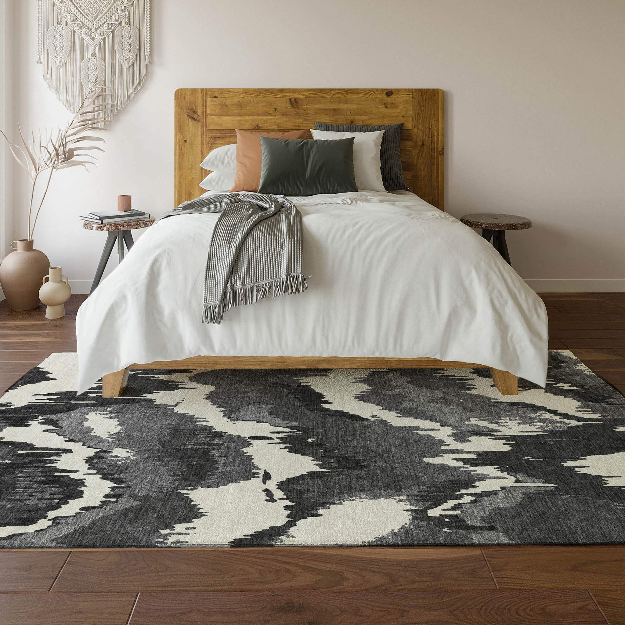9' X 12' Black And Ivory Abstract Washable Area Rug With UV Protection - HomeRoots - Flyclothing LLC
