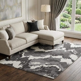 9' X 12' Black And Ivory Abstract Washable Area Rug With UV Protection - HomeRoots - Flyclothing LLC