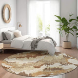 8' Chocolate Ivory And Beige Abstract Washable Round Rug With UV Protection - HomeRoots - Flyclothing LLC