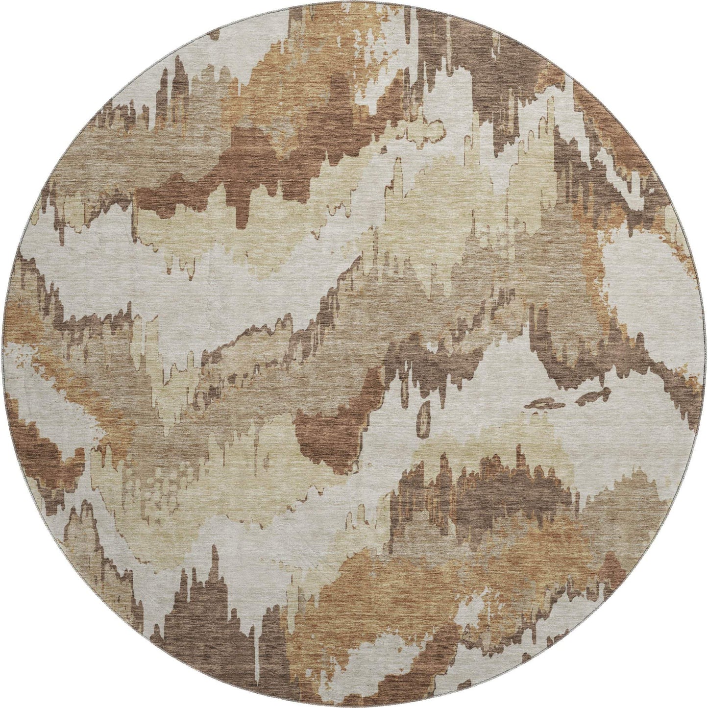 8' Chocolate Ivory And Beige Abstract Washable Round Rug With UV Protection - HomeRoots - Flyclothing LLC
