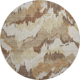 8' Chocolate Ivory And Beige Abstract Washable Round Rug With UV Protection - HomeRoots - Flyclothing LLC