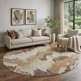 8' Chocolate Ivory And Beige Abstract Washable Round Rug With UV Protection - HomeRoots - Flyclothing LLC