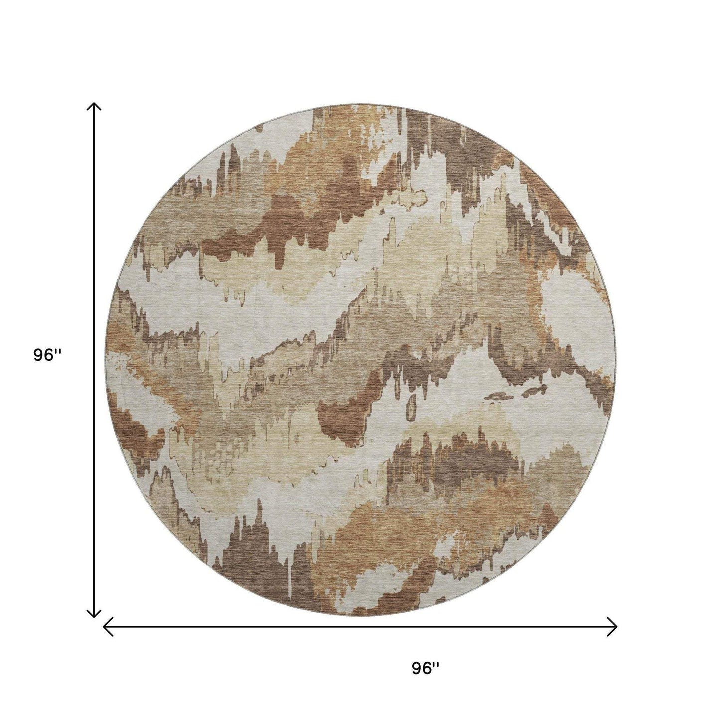 8' Chocolate Ivory And Beige Abstract Washable Round Rug With UV Protection - HomeRoots - Flyclothing LLC