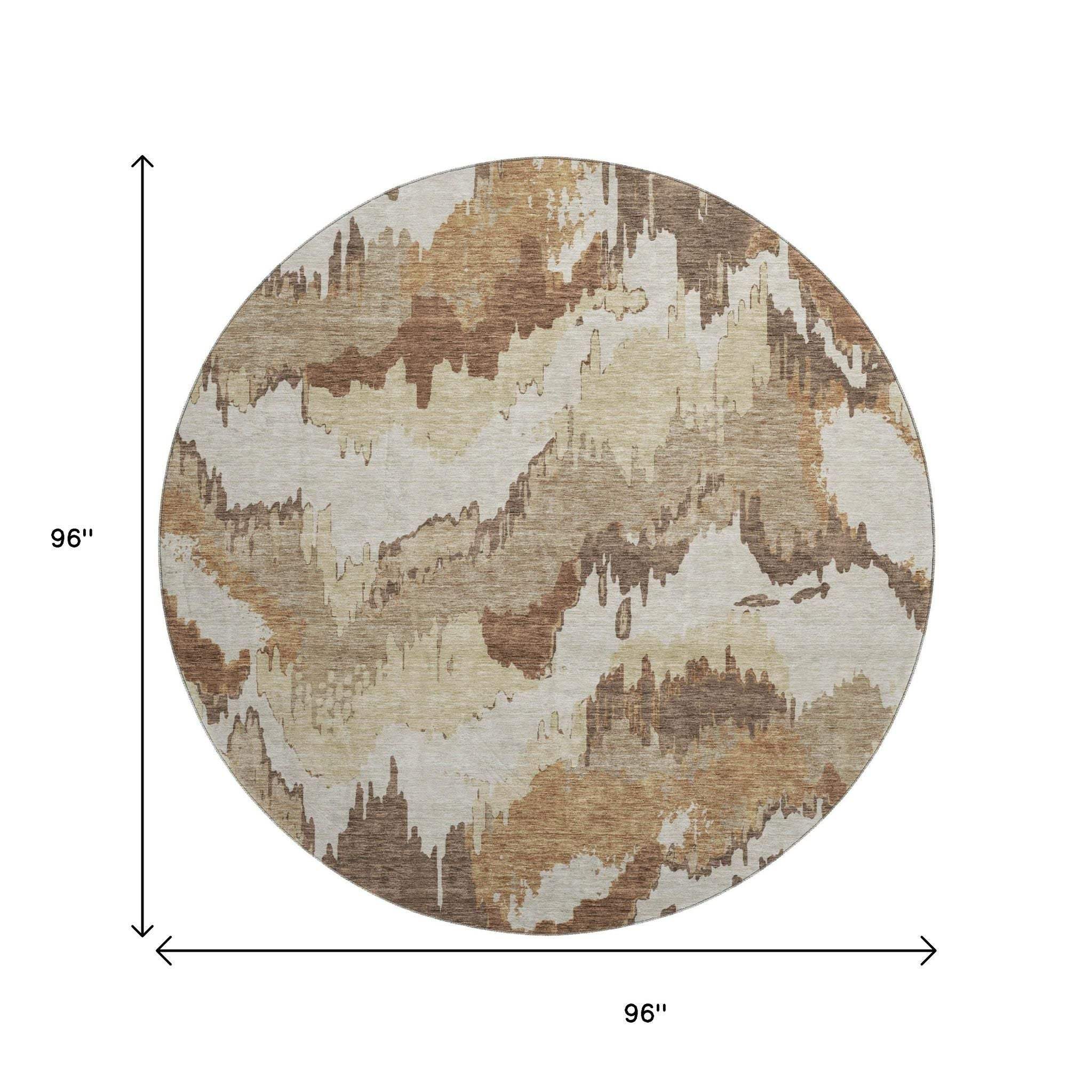 8' Chocolate Ivory And Beige Abstract Washable Round Rug With UV Protection - HomeRoots - Flyclothing LLC