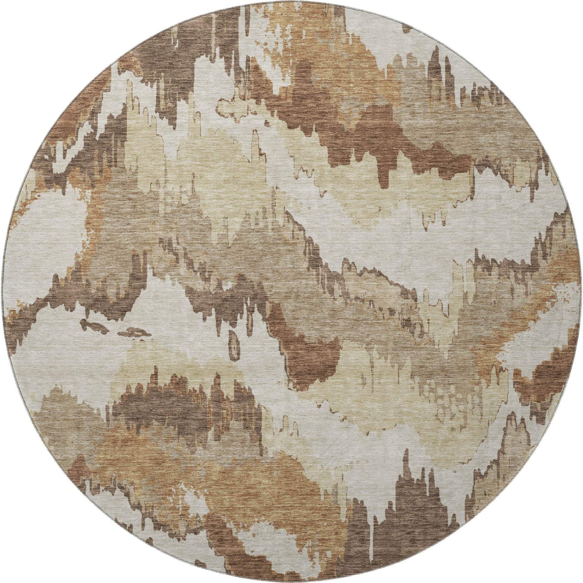 8' Chocolate Ivory And Beige Abstract Washable Round Rug With UV Protection - HomeRoots - Flyclothing LLC