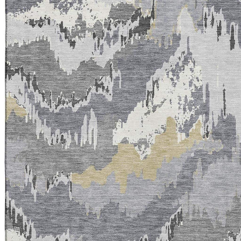 3' X 5' Gray Gold And Ivory Abstract Washable Area Rug With UV Protection - HomeRoots - Flyclothing LLC