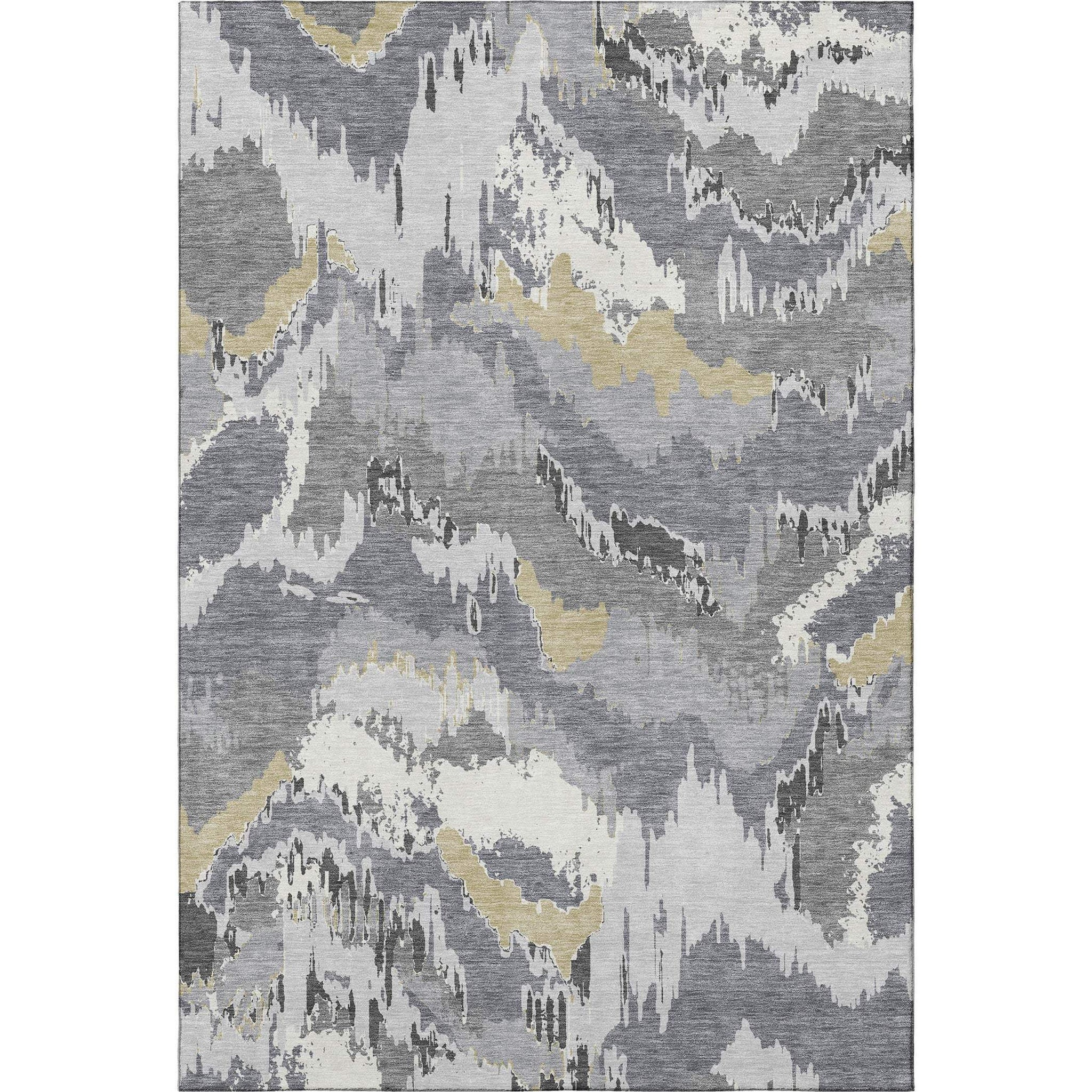 3' X 5' Gray Gold And Ivory Abstract Washable Area Rug With UV Protection - HomeRoots - Flyclothing LLC