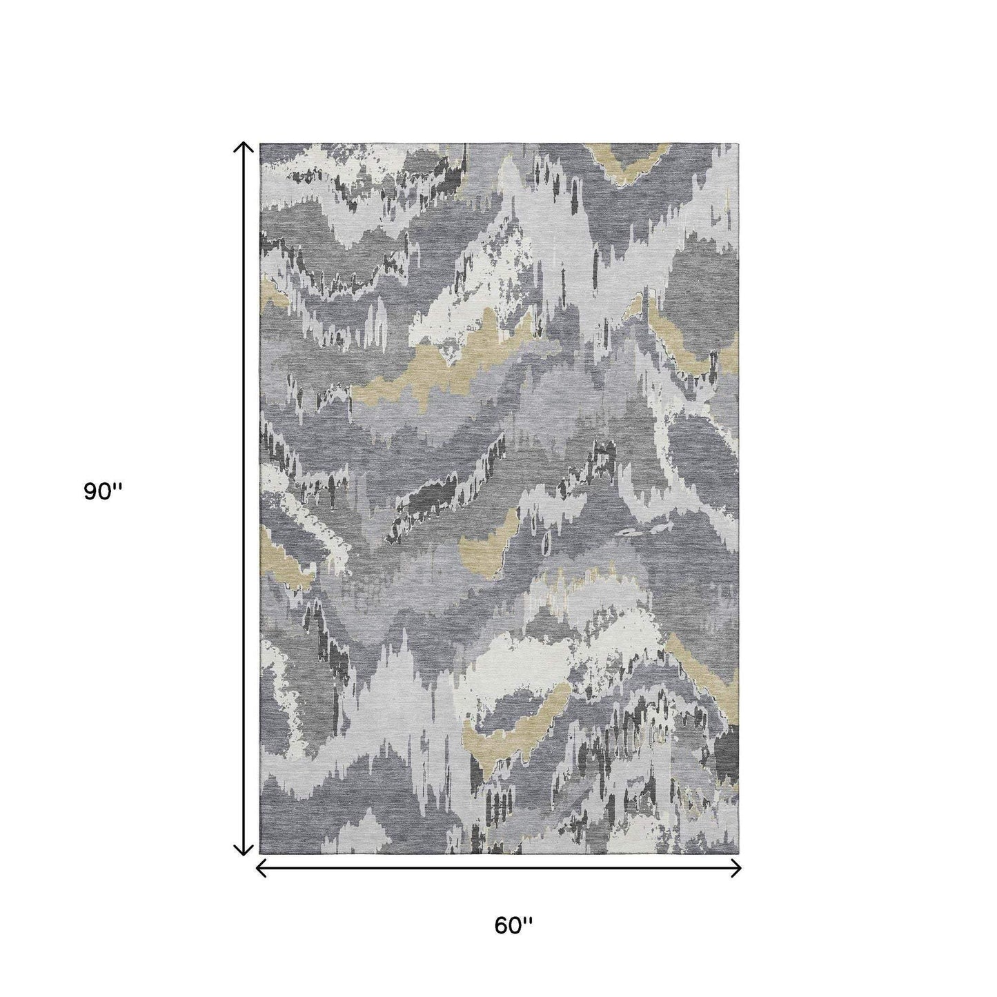 5' X 8' Gray Gold And Ivory Abstract Washable Area Rug With UV Protection - HomeRoots - Flyclothing LLC
