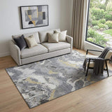 5' X 8' Gray Gold And Ivory Abstract Washable Area Rug With UV Protection - HomeRoots - Flyclothing LLC