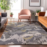 5' X 8' Gray Gold And Ivory Abstract Washable Area Rug With UV Protection - HomeRoots - Flyclothing LLC