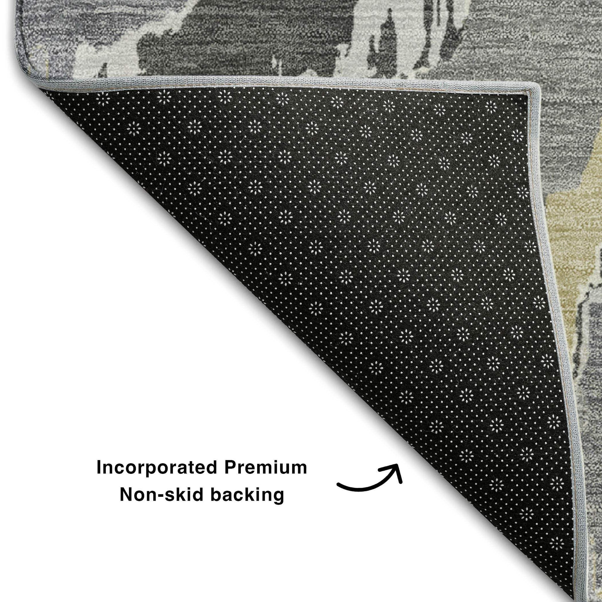 5' X 8' Gray Gold And Ivory Abstract Washable Area Rug With UV Protection - HomeRoots - Flyclothing LLC