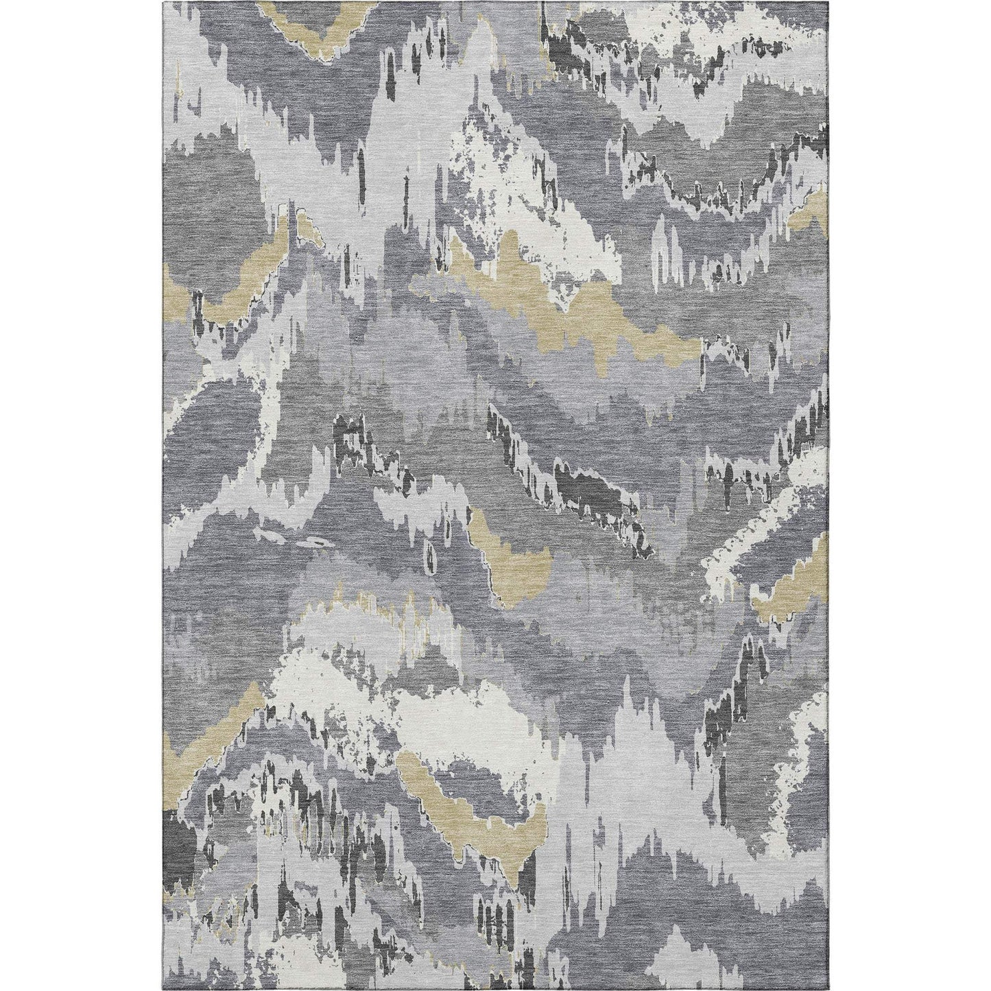 5' X 8' Gray Gold And Ivory Abstract Washable Area Rug With UV Protection - HomeRoots - Flyclothing LLC
