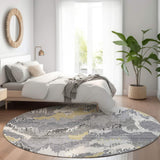 8' Gray Gold And Ivory Abstract Washable Round Rug With UV Protection - HomeRoots - Flyclothing LLC