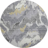 8' Gray Gold And Ivory Abstract Washable Round Rug With UV Protection - HomeRoots - Flyclothing LLC